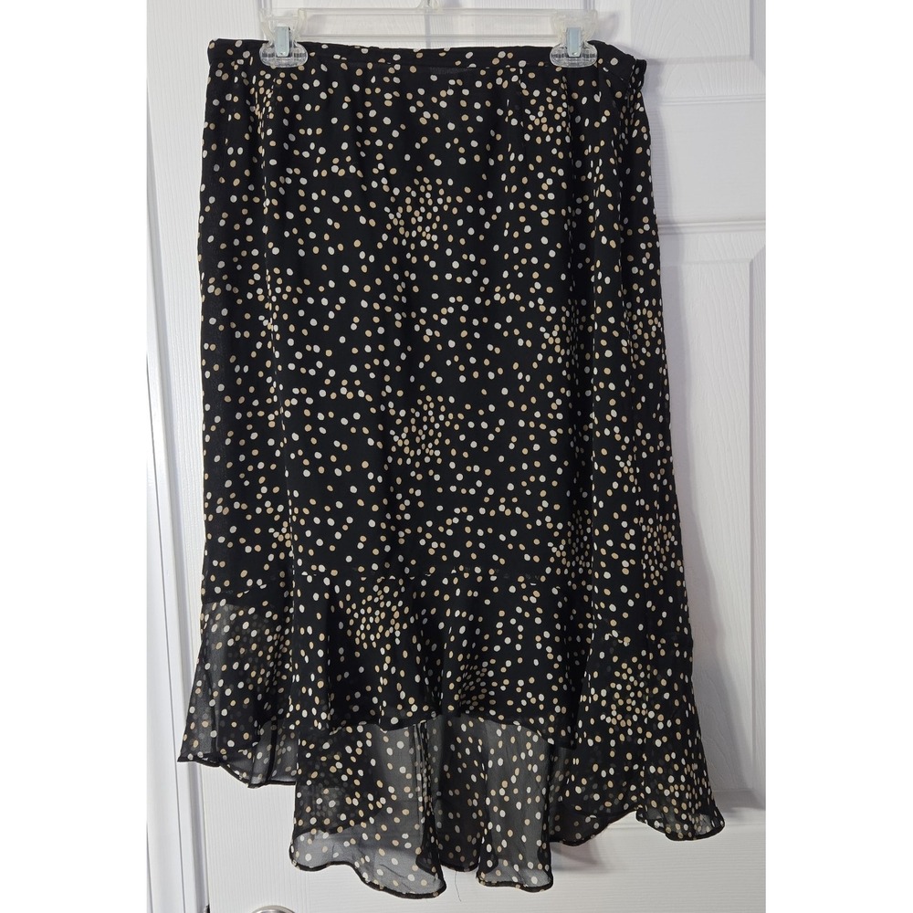 Talbots Womans 100% Silk Skirt Size 14W Black with tan & Beige Dots
